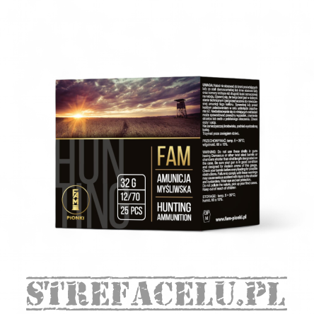 Amunicja śrutowa-myśliwska FAM 32g 4-3,00mm (1op = 25szt)  // 12/70 - FAM PIONKI