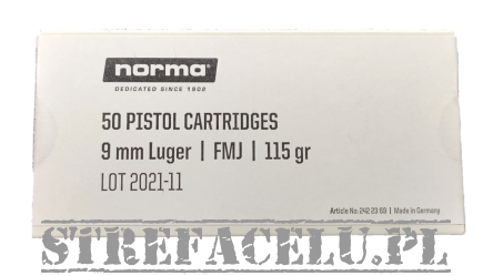 Nabój kulowy NORMA FMJ 7,5g. // 9 PARA